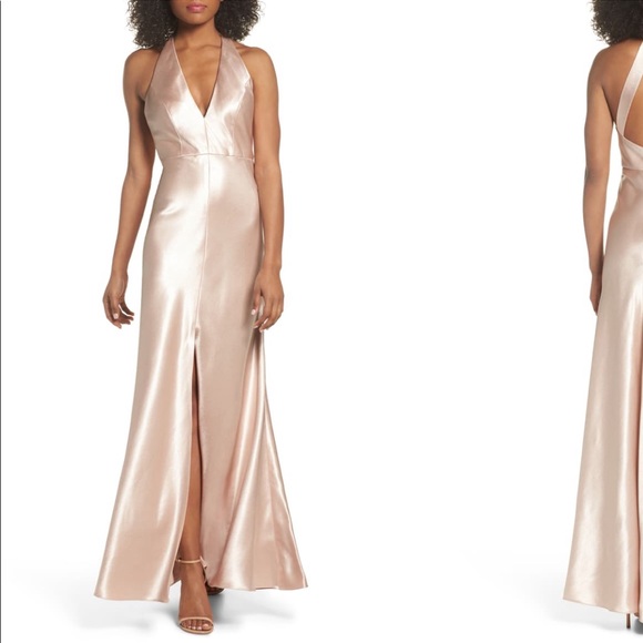 Jenny Yoo Corrine Satin Crepe Halter Gown - Picture 1 of 9
